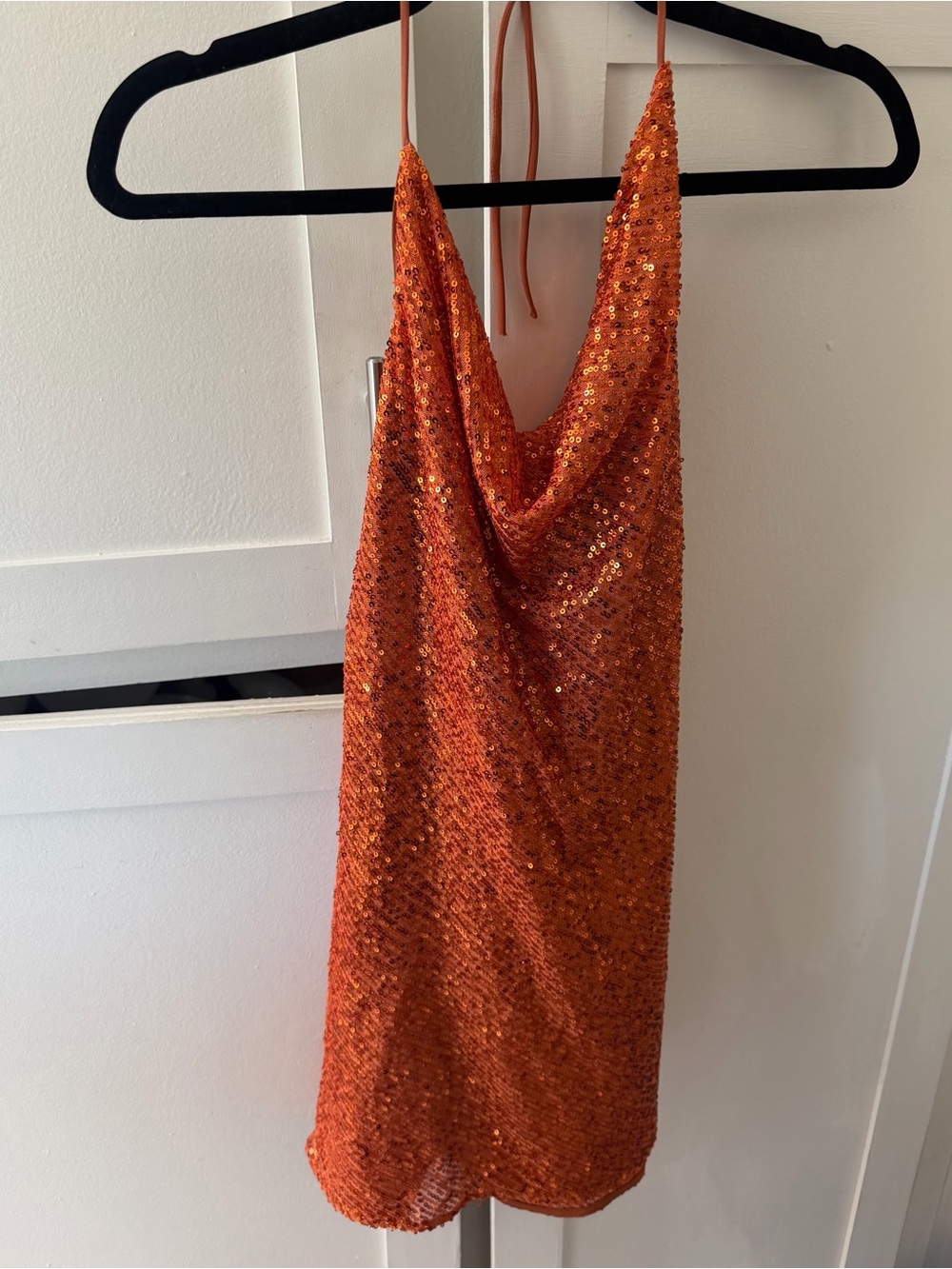 Y2k Style Orange Sequin Halter Mini Dress Size 2